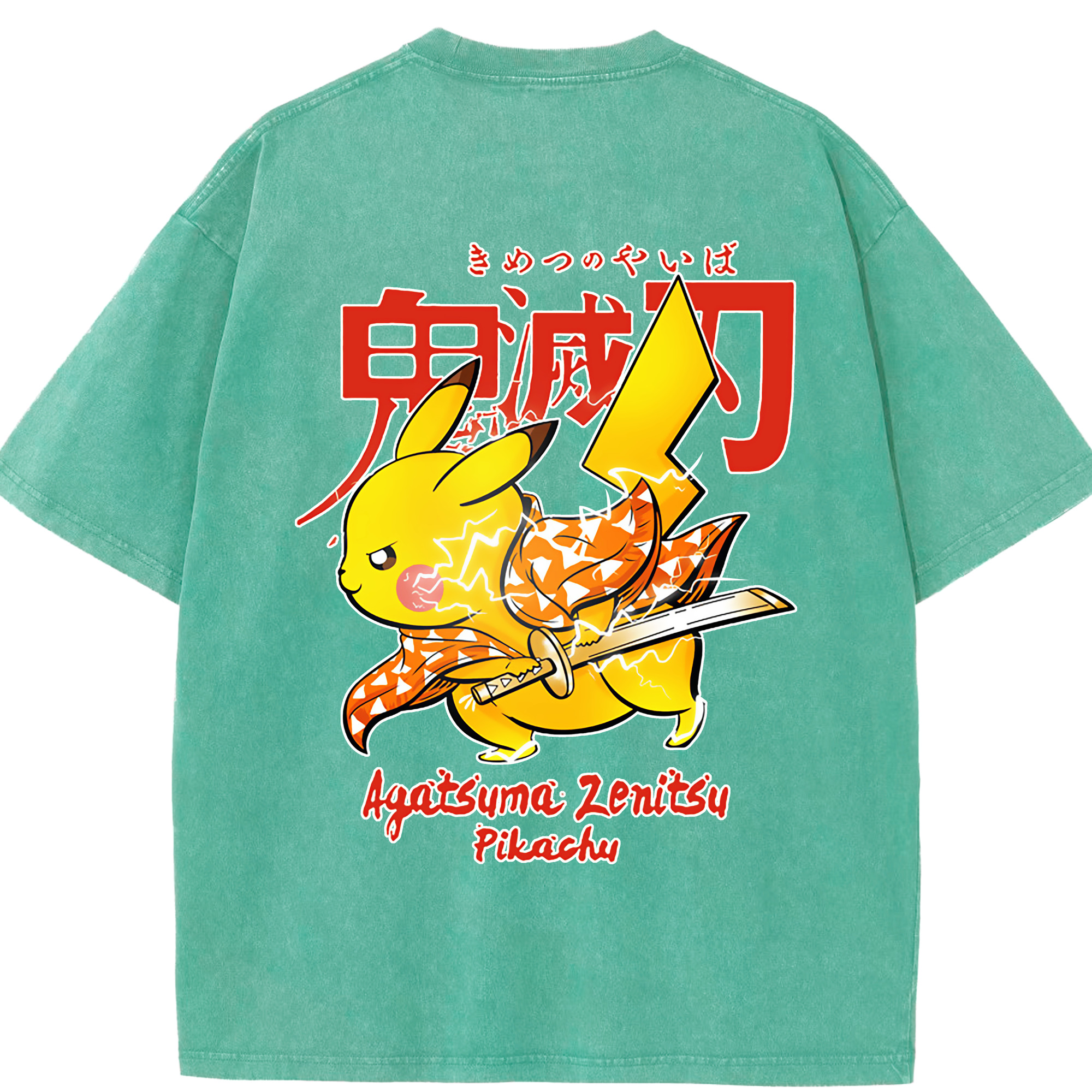 （画像用） 鬼滅の刃（きめつのやいば）我妻 善逸／あがつま ぜんいつ Agatsuma Zenitsu 綿100% ヴィンテージ風 半袖Tシャツ（背面プリント）